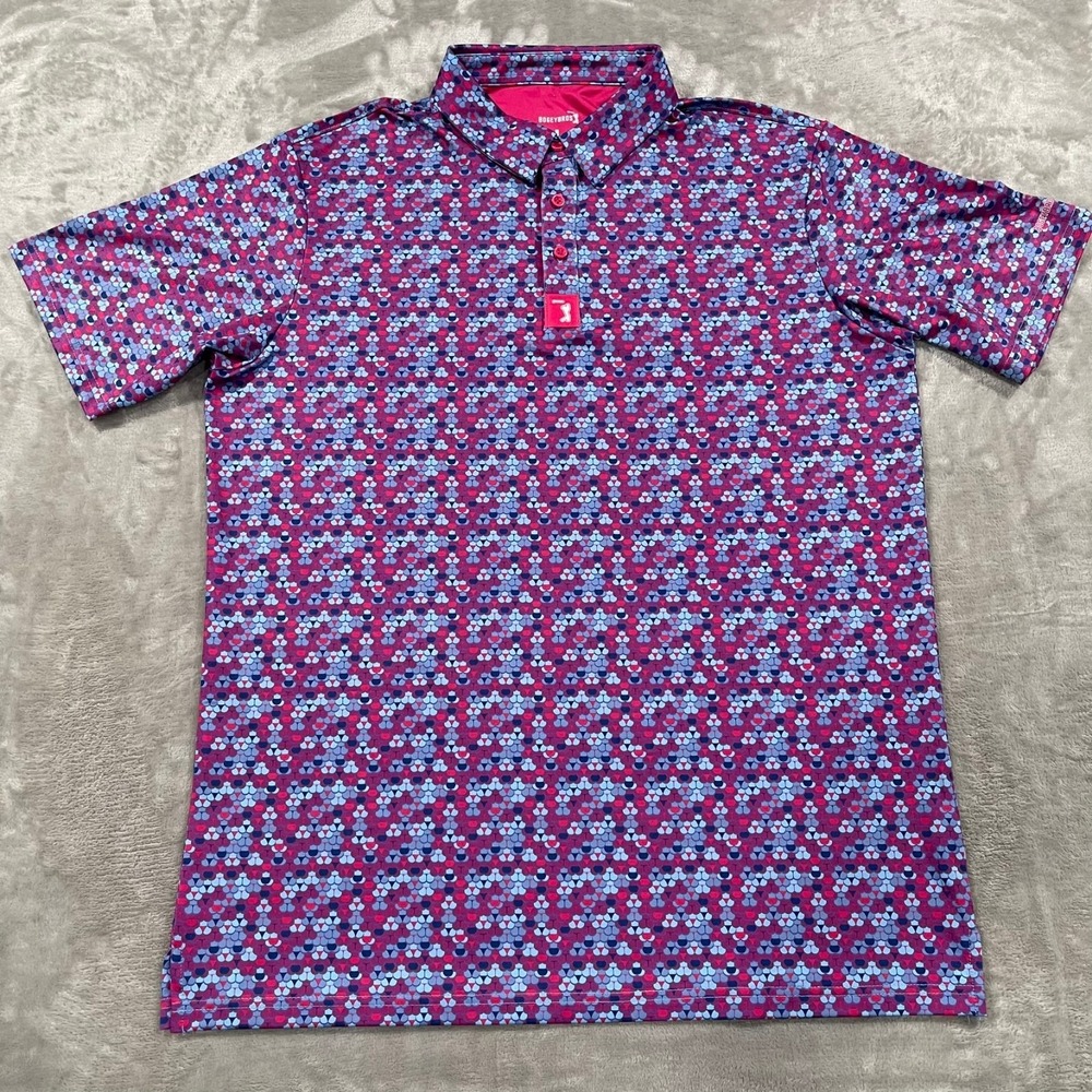 Bogey Bros Shirt Mens Large Purple Golf Polo Performance AOP Stretch